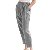 Leinenhose Damen Sommer Gestreift Bequeme Slim Weitehose Hosen Lässig Luftige Culottehose High Waist Hell Gefärbt Weite Plisseehose Leichte Leinen Sommerhose Strandhose