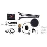 Wiyuer Podcast Bündeln USB Kondensator Mikrofon VBS Soundkart Kit mit Schockhalterung Mikrofonarm Popschutz für Live Streaming YouTube Gaming 14.5 * 11 * 3cm