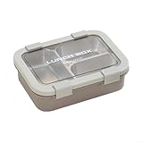 Tragbare Lunchbox aus Edelstahl mit 3 Fächern, auslaufsicherem Deckel und abnehmbarem Tablett, entworfen für organisierte und frische Mahlzeiten (braun)