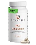 ACE Zink + Selen Kapseln – Selen Zink hochdosiert mit Vitamin A, C und E (120 vegane Kapseln) – unterstützt Zellschutz & Immunsystem – laborgeprüft, ohne Zusätze, glutenfrei – ACE Zink&Selen vitaworld