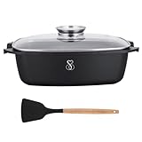 Stone&Stone Bratpfanne mit deckel super antihaft bratformen bräter ofenpfanne induktion aluguss quadrat | rechteckbräter hochwertiger bräter zum schmoren grillen (32CM)