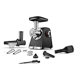 Bosch MultiPower Serie 6 Fleischwolf MFWS650B, 3 Lochscheiben (3, 4,5 und 8 mm), Edelstahl, spülmaschinenfest, Entsafter, Wurst- und Kebbe-Aufsatz, Motorblockleistung 2.100 W, Schwarz