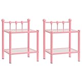 Youuihom Nachttisch Set 2 Stück Rosa Transparent Metall Glas Beistelltisch Schmal 45x34.5x60.5 cm Stabil Modern für Schlafzimmer