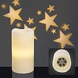 hellum LED Kerze mit Timer, Ø 8cm x 15cm hoch, LED Kerzen Sternenhimmel Projektor, Kerzen mit batterien (3xAAA nicht inkl.), LED Weihnachtsbeleuchtung LED Deko, Echtwachs LED Kerze 524055