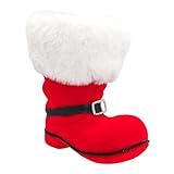 Idena 30539 - Nikolausstiefel ca. 16 x 11 x 18 cm, rot beflockter Weihnachtsstiefel mit Schnalle und Fellbesatz, als Weihnachtsdekoration oder Geschenkverpackung