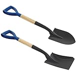 Eckige Mini Schaufel 700 mm + Spitzer Mini Rundspaten 700 mm Profi Set Garten Schippe mit D-Griff und Holzgriff Spaten
