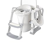 KORIMEFA Töpfchen Training Toilettensitz einstellbar Baby Kinder Toilette Trainer mit Schritt Hocker Leiter Guard Griff weiches Kissen faltbar tragbare Töpfchen für Baby (Grau)