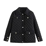 Pegsmio Damenjacke, lockere Passform, gepolstert, einfaches Revers, mehrere Taschen, hält warm, Winterparka, Schwarz , M