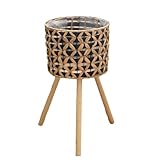 Rfeeuubft Handgewebter Blumenständer aus Holz, Rattan, bodenstehend, Balkon, Pflanzkübel, Wohnzimmer, grüner Pflanzkorb, 30 cm
