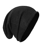 tonten Kaschmirwolle Slouchy Beanie für Damen und Herren, gestrickte Winter-Skimütze (Schwarz)