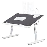 Tragbarer Computertisch, Betttisch, faltbar, aus Bambus, verstellbare Tischplatte für Laptop, mit verstellbaren Füßen und neigbarer Platte, Computerhalterung, Sofa-Bett (60 x 40 x 26 – 39 cm, schwarz)