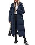 Vancavoo Wintermäntel Damen Lang Winterjacke Winter Daunenmantel Warm Steppmantel Jacke Mäntel Winterparka Daunenjacke mit Kapuze,Marineblau,XL