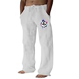 Sommer Leinenhose Herren Lang Leinen Hose Herren mit Gummizug Baggy Freizeithose Loose Fit Jogginghose Leichte Sporthose 3D Muster Bequem Softshellhose Modern Laufhose Casual Loungehose