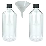 mikken 2 x Laborflasche 1000 ml aus transparentem Kunststoff (PET), Apothekerflasche, Veralflasche inkl. Einfülltrichter
