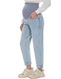 POSHGLAM Damen Umstandsjeans über Bauch Bequeme Stretch Boyfriend Jeans Denim Schwangerschaftshose S-XXL, Hell, blau, M