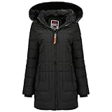 Canadian Peak Braceleak_Lady - Women's Comfortable Autumn Winter Warm Mid Thick Parka - Fine Coat Fake Fur Hood - Windbreaker Jacket - Elegant Women (Black XL)