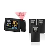 TIEOAXFT Wetterstation Sensor Projektionswecker Schlummerfunktion Bunte Hintergrundbeleuchtung Schreibtisch Tisch Led Uhr Mit Temperatur Luftfeuchtigkeit(3pcs Outdoor Sensor)