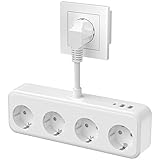 Steckdosenadapter mit USB, Doppelstecker für Steckdose, 7 in 1 Steckdosenverteiler mit Kabel für Büro, Hause, Reisen