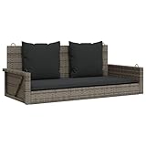 vidaXL Hängebank mit Kissen, Hängeschaukel mit Befestigungsringen, Schaukelbank für Außenbereich, Gartenschaukel, Modern, Grau Poly Rattan