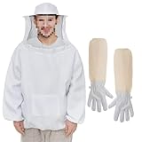 ERMWALR Imker-Schutzanzug mit Kapuze und Maske stichfeste professionelle Imkerbekleidung, Schutzanzug für Imker und Bienenhalter inklusive Imkerhandschuhe aus Schafsleder (XXL)