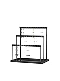 3-stöckiger Ohrring-Organizer-Halter, Metall-Schmuckständer mit Tablett für Ohrring-Display, 42 Löcher, Metall-Ohrring-Aufbewahrung, Turm für Frauen und Mädchen, Heimgebrauch (schwarz)
