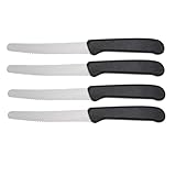 NEUSTANLO Brötchenmesser 4er Set | Wellenschliff Tafelmesser neutral schwarz | Spezialstahl & ergonomischer PP-Griff | rostfrei & spülmaschinengeeignet | ideal für Brot, Brötchen & Frühstück