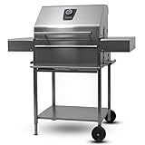 Schickling Premio III Barbecue - Holzkohlegrill Grillwagen aus Edelstahl mit doppelwandigen Deckel & abklappbare Ablagen - Made in Germany: 5-Fach verstellbar, 3-teiliger Rost, Grillfläche: 55x33cm