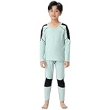 L SERVER Thermounterwäsche Kinder Jungen Fleece Funktionsunterwäsche Mädchen Atmungsaktive Skiunterwäsche Schnelltrocknende Sportunterwäsche, Grün, 152-158