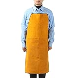 Eoixuqba Leder Schweißerschürze, Lederschürze, Robuste Arbeitsschürze, Feuerhemmend Hochtemperaturbeständig Feuerspritzer Für Elektroschweißen Metallurgie Mechanische Bearbeitung