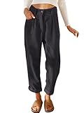 Cordhose Damen Casual High Waist Tapered Hose Baumwoll Gerades Bein Hosen Einfarbig Freizeithosen mit Taschen (dunkelgrau, S)