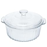 Glas Auflaufform mit Deckel Rund Glasauflaufform Set Ofenfeste Auflaufform mit Griffen für Backofen Küche Party Kochen Spülmaschinengeeignet (2.5L)