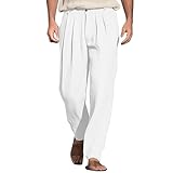 Generisch Herren Leichte Jogginghose mit Zip-Taschen Offen Beinabschluss Trainingshose Meshgewebe Lange Atmungsaktiv Sporthose Weich Sweathose, Anzughose Jeansshorts jazzpants(Weiß,L)
