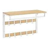 VASAGLE Wandgarderobe, mit Ablage, Wandregal mit 10 abnehmbaren Haken, Hängeregal, Wandmontage, 2 Garderobenleisten, Kleiderstange, für Flur, Schlafzimmer, Badezimmer, eichenfarben-weiß LCR101W09