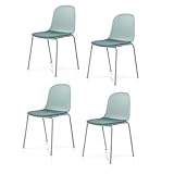 KHG 4er Set Esszimmerstühle Küchenstuhl stapelbar - Kunststoff Sitzschale mit Polsterung & Flachgewebe, Metallgestell Ton in Ton, minimalistisches Design, bis 120 kg belastbar - Petrol