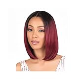 Burgunderrote Perücke for Frauen, weinrot, kurze, glatte Perücke, hitzebeständige Kunstfaserperücken