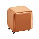 Nesting Ottoman Cube Chairs - Stackable Stools and Footrest with Wheels - Versatile Square Ottoman Bench for Living Room, Bedroom, Dining Room - Set of 5