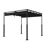 NAIZY Pergola 3x3 m Garten Pavillon mit Schwarz Verschiebbar Schiebedach, Pergola Wasserdicht Stabil Winterfest Gartenpavillon aus Metall Rahmen & Polyestergewebe, für Garten Balkon Terrasse
