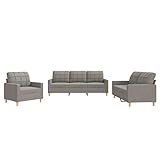 Eleganz Futon Sofa 3-TLG. Garnitur mit Kissen in Taupe - Bequeme Stoffgarnitur für Wohnzimmer, Schlafzimmer oder Büro - Ideal für kleine Räume und Gastgeber