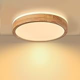 Baerolc LED Deckenleuchte Holz, Top 360° Glühen Φ30cm Holz Deckenlampe Wohnzimmer, 24W 3000K Warmweiß Deckenleuchte Rund Holz Lampe für Schlafzimmer/Büro/Küche/Kinderzimmer/Flur/Balkon…