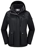 CAMEL CROWN Damen wasserdichte Skijacke Warm Winter Schnee Mantel Wandern Windbreaker Kapuze Outdoor Snowboardjacke, Schwarz, Medium