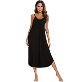 Trägerkleid Damen Sommer Lang Nachthemd V-Ausschnitt Sexy Schlafshirt Nachtwäsche Frauen Spaghettiträger Schlafkleid Weich Nachtkleid Großen Rock Maxikleid Freizeitkleid Negligee