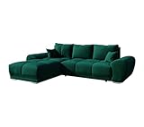 BROMARKT NUBES Ecksofa - Eckcouch mit Schlaffunktion und Bettkasten - Wohnzimmer Couch - Eckcouch - Sofa L Form - Bettsofa - Wohnzimmer Möbel - Big Sofa mit Schlaffunktion - 294x184 cm - Dunkelgrün