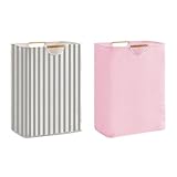 2 Stück Wäschekorb, 75L Groß Wäschesammler Aufbewahrungskorb Kinderzimmer mit Griffen, Faltbar Laundry Baskets Handtuchkorb Organizer für Schlafzimmer Badezimmer Wohnzimmer Wäschetonne 40x30x60cm -F
