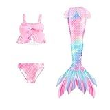 Meerjungfrauenflosse Mädchen, Meerjungfrauenflosse Mädchen Mit Bikini Set Schwimmflossen Kinder Meerjungfrau Badeanzug Bikinis Monoflosse Meerjungfrauen Badekleid Badebekleidung Rosa 4-5 Jahre