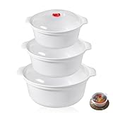 BORDEAG 3 Pcs Mikrowellengeschirr, Frischhaltedosen Mit Deckel, Mikrowellenteller Mit Deckel, 3 L Mikrowellenschüssel, Vorratsdosen Schüssel Verwendbar Als Vorratdose Geeignet Für Dampfgarer Kühl