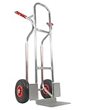 Trestles Profi Sackkarre Alu Aluminium Vollgummireifen Sackkarren Transportkarre Treppensackkarre S04 Alu | 150kg Tragkraft | Treppenrutschkufen | Radschutz | große Schaufel | Sicherheitsgriffe