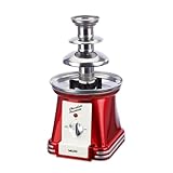 Salco Schokobrunnen | 3-stufiger Chocolate Fountain | Retro-Style | Edelstahl | Mit Wendelschnecke | 90 Watt | Perfekt für Früchte, Kekse & mehr | Leichte Reinigung | Metallic-Rot
