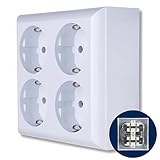 REV Steckdose Aufputz 4fach, 110x110x43mm, Mehrfachsteckdose für Aufputzmontage, 16A, 230V~, IP20, weiss