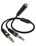 Kopfhörer-Splitter-Adapter für Computer, 3,5 mm Headset und Mikrofon, 2-in-1-Dongle-Konverter, geflochtenes Y-Trennkabel, kompatibel mit Gaming, PC, Lautsprecher, Laptop – Buchse auf 2