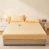 Matratzenschoner Tagesdecke Matratzenauflage, 30 cm Tief Bettlaken,Atmungsaktive Bettwäsche aus Gebürsteter Milch-Samt, mit Gummizug Farbecht für Boxspring(Yellow,180 * 200cm)